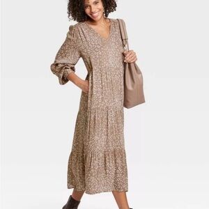 A New Day Long Sleeved Dress Brown Leopard M